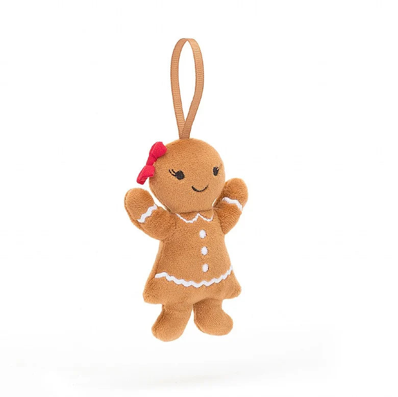 Jellycat Stuffed Ornament | Gingerbread Girl | 4" tall | Soft and Squishy