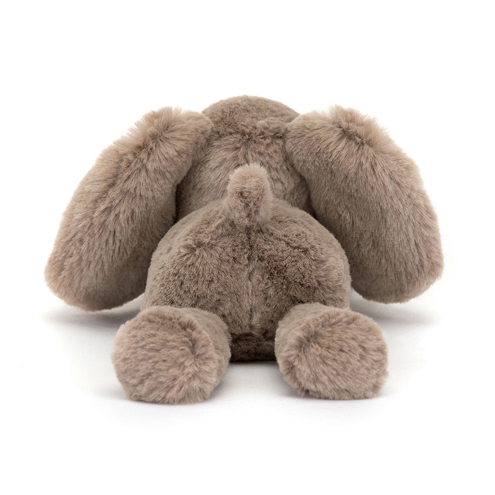 9" long Smudge Elephant | infant toy | sitting height 5" | light brown | super soft | hard eyes | back view