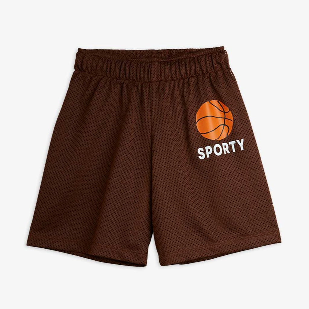 Mini Rodini Sport Mesh Brown Short | Elastic waist & hidden drawstring | Polyester sport material