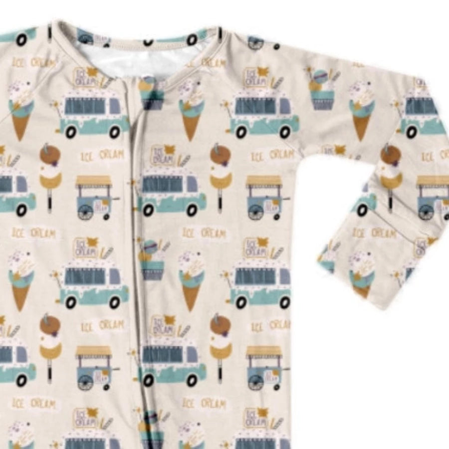 Ice Cream Truck Print Infant Bamboo Sleeper |  Foldover Cuffs at wrist & ankles