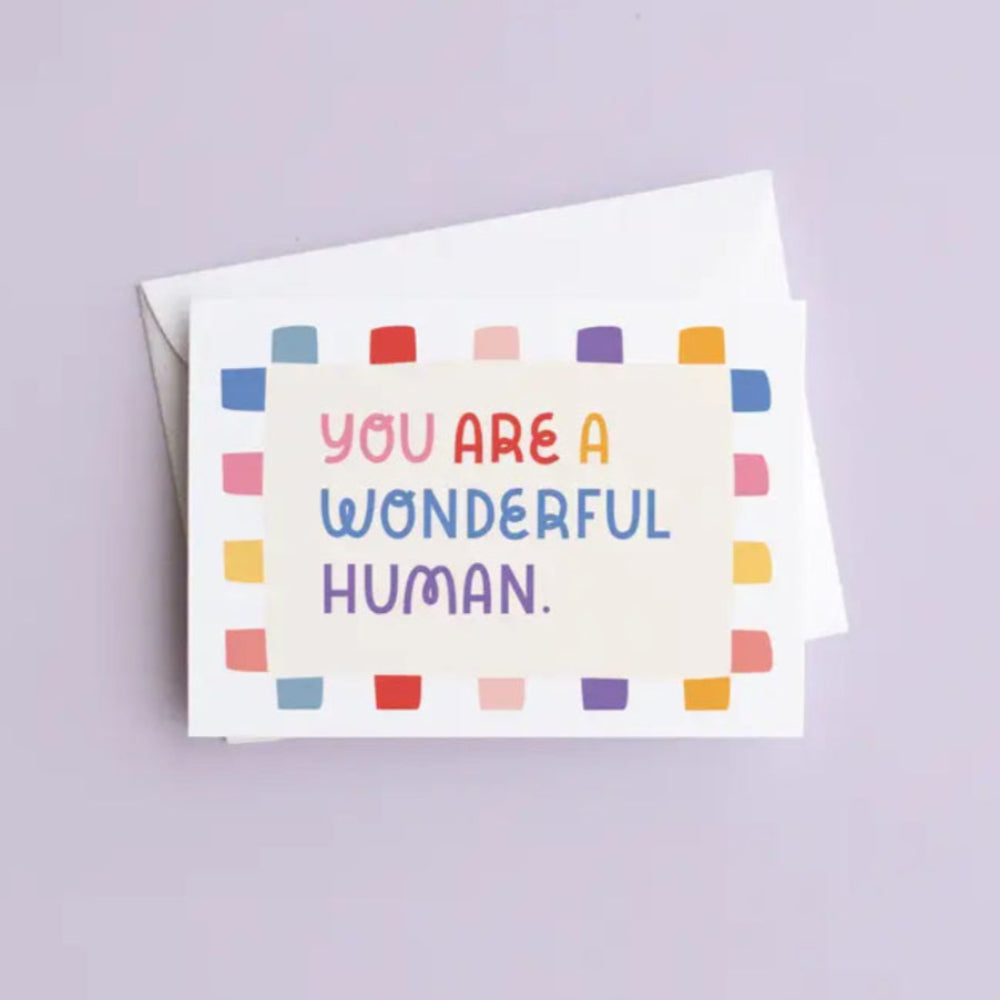 'You are a Wonderful Human' mini greeting card. Under 3.5" wide/high