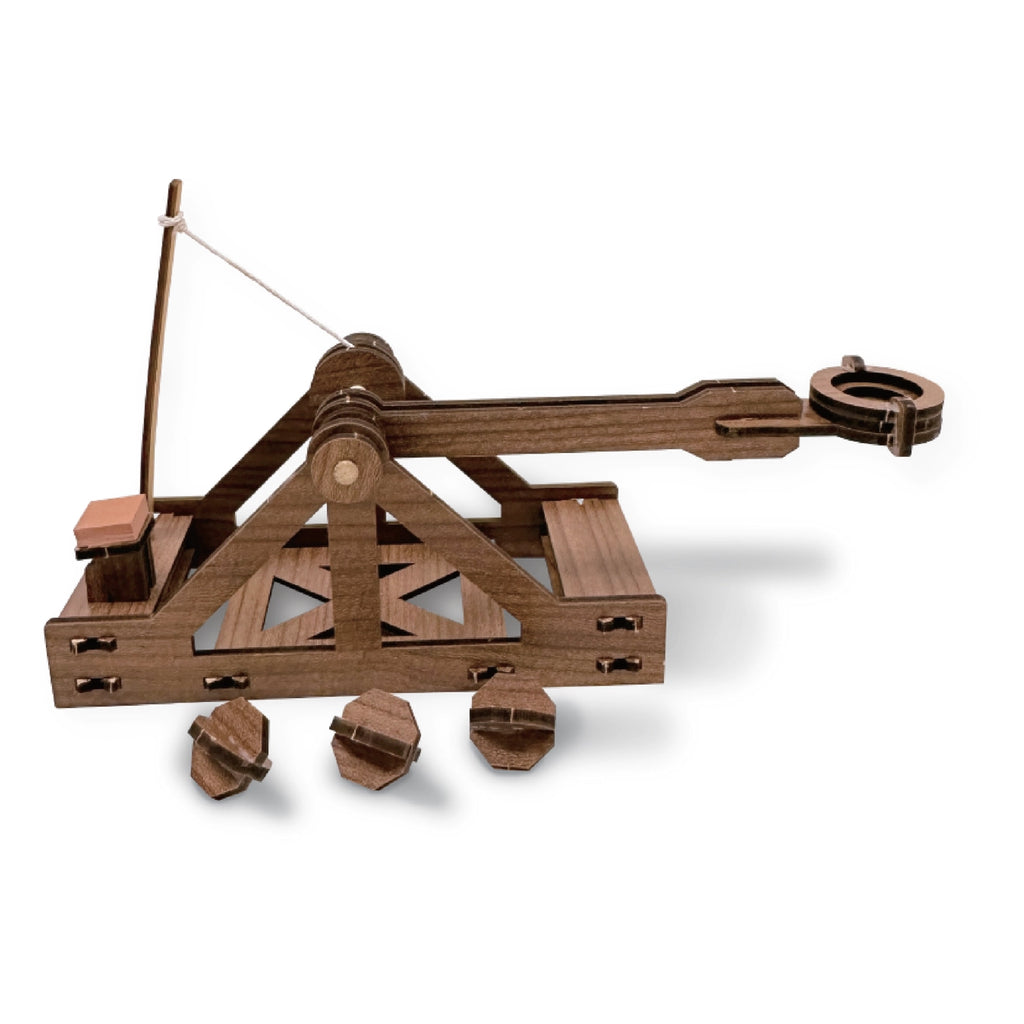 Build a mini catapult | A historic replica of Leonardo Da Vinci’s design | ages 8 and up | teaches simple machine design | Estimate 30 minute  build time | 7"x2.5"x3.5" build