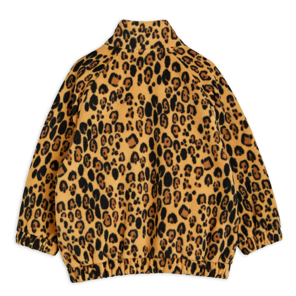 Kids Leopard Fleece Jacket | Zip up | elastic at wrist and waist | Standup collar | 100% recycled polyester | back of jacket