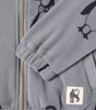 Mini Rodini penguin print gray fleece zip up jacket | elasticized wrist & waist | stand  up collar | sleeve closeup