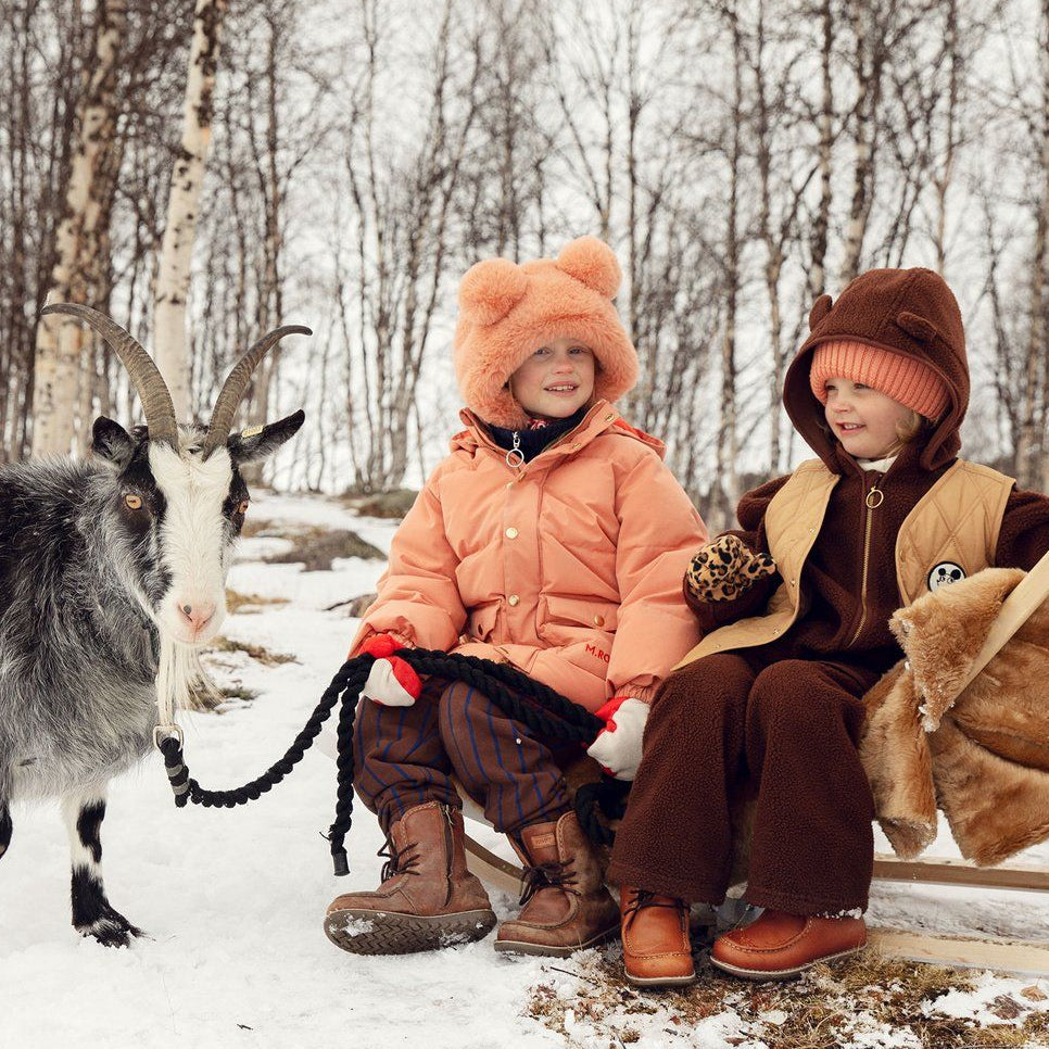 Plush pink faux fur infant/toddler hat with 'ears' | ribbon chin tie | 2 sizes available