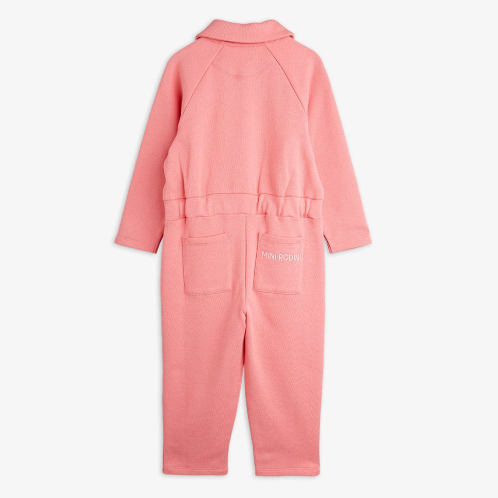 All cotton cotton pink jumpsuit | zip-up front | skeleton graphic on front | elasticized waist in back with 2 pockets | back