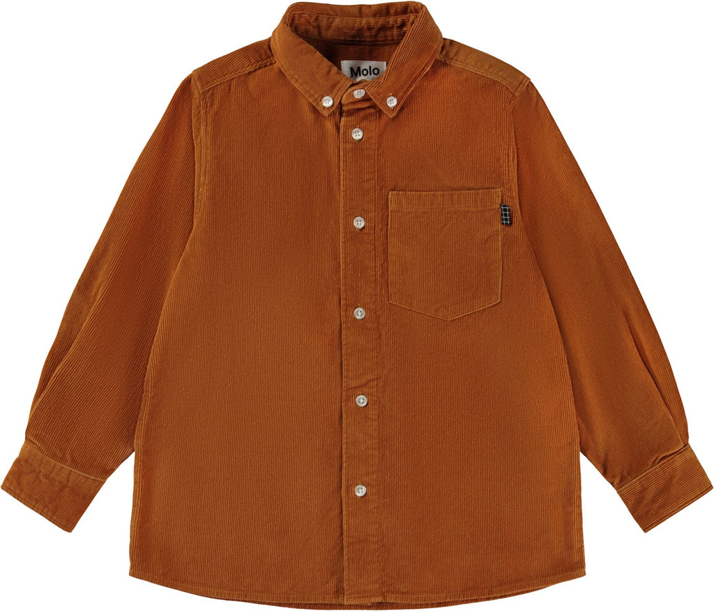 Molo Cotton Corduroy Long Sleeve Button-down Shirt in Burnt Orange - front