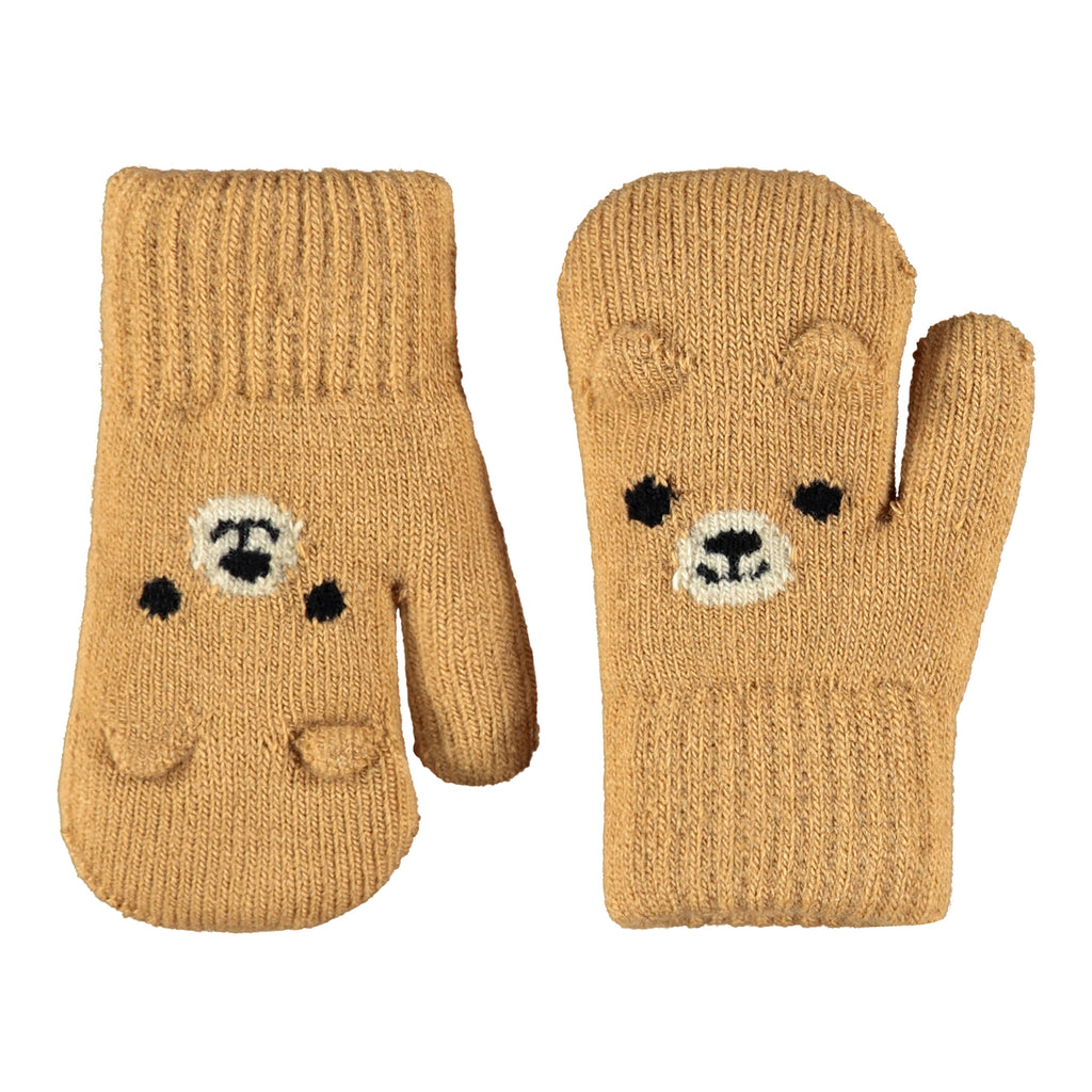 Molo recycled nylon mittens. 2 sizes: 1/2 yr or /5 yr, pomeranian dog face. fleece lined for warmth
