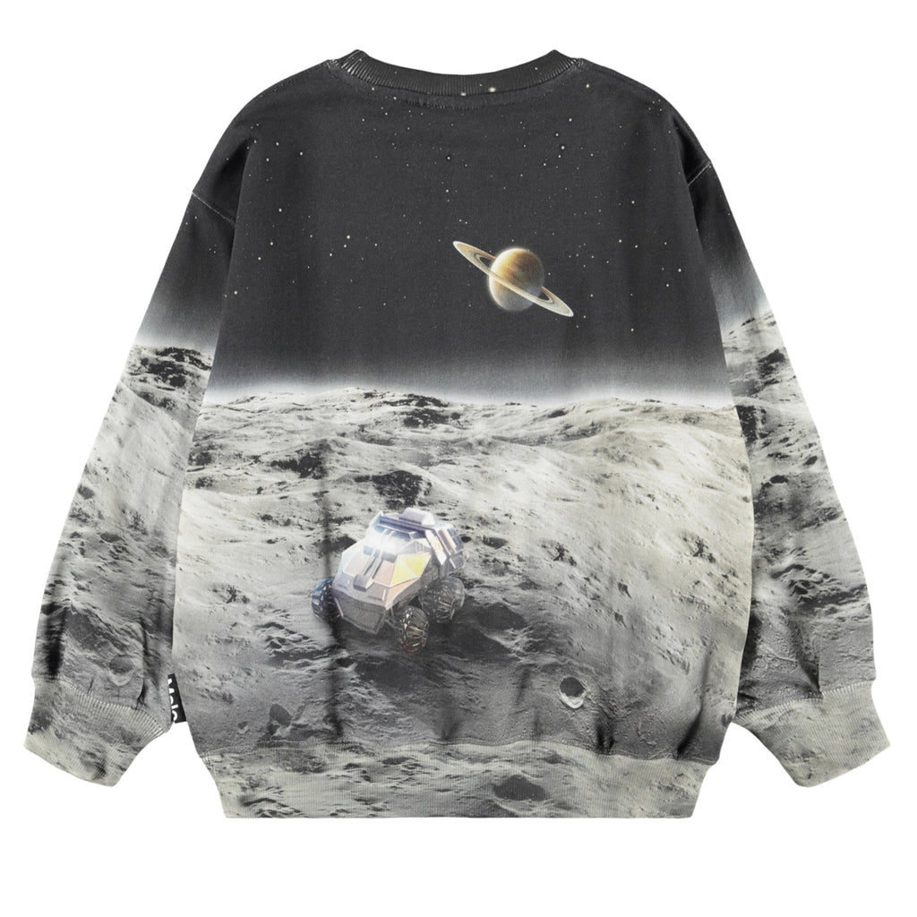 Molo Man on the Moon sweatshirt | beautiful digital print | sizes 2-10y | raglan sleeves| relaxed fit | has coordinating pants | back view1