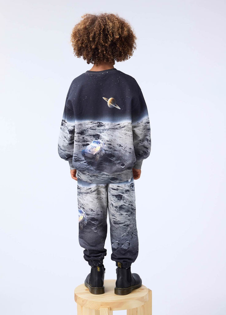 Molo Man on the Moon sweatshirt | beautiful digital print | sizes 2-10y | raglan sleeves| relaxed fit | has coordinating pants | back view