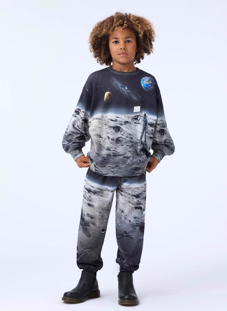 Organic cotton sweatpants with moon landing scene | elastic waist | digital print | elastic at ankles 