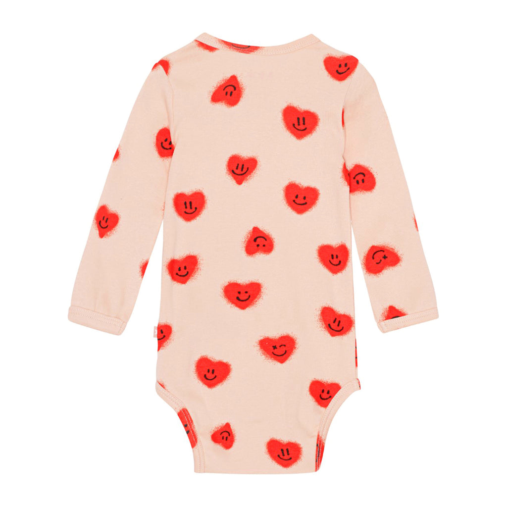 Organic Cotton Infant Onesie | Happy Face Red Heart Print | Long Sleeve | Newborn to 18 months - back