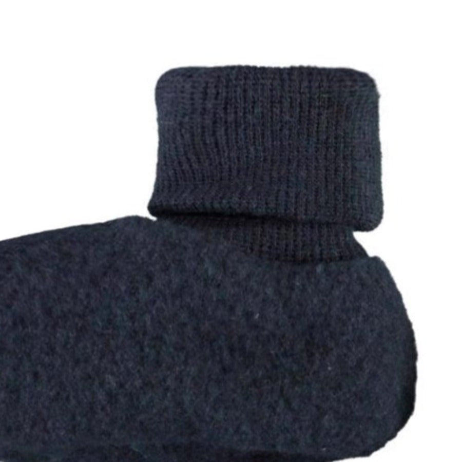 Navy Merino Wool Infant Booties with Ribbing around Ankle for Secure Fit | Sizes 0-6m and 6-12måç