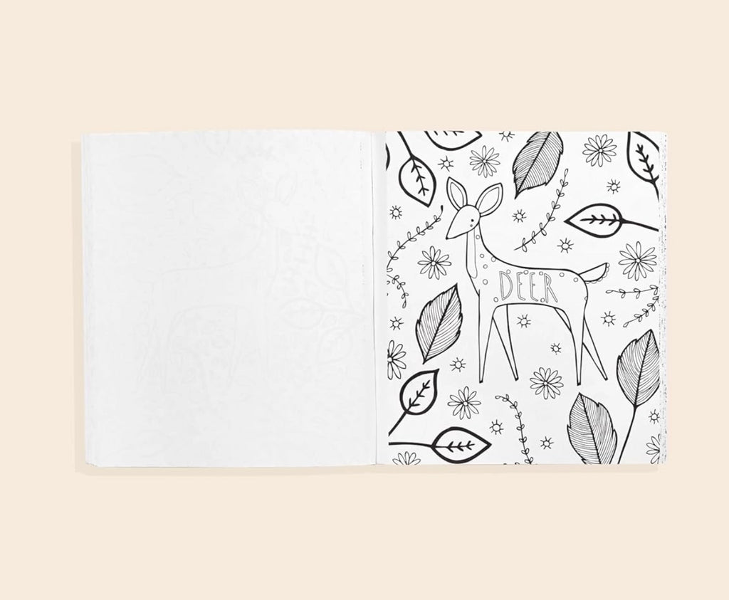 Mommy and Me Coloring Book for ages 2 - 6 years | 96 pages with a coloring page for mom and one for child | perforated pages for showing off their work | 8 1/2" x 10" book | book lays flat for ease of work.