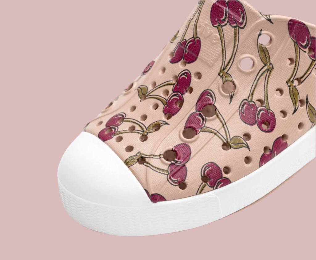 Native All Over Cherry Print Kids Shoe | Jefferson style | closeup