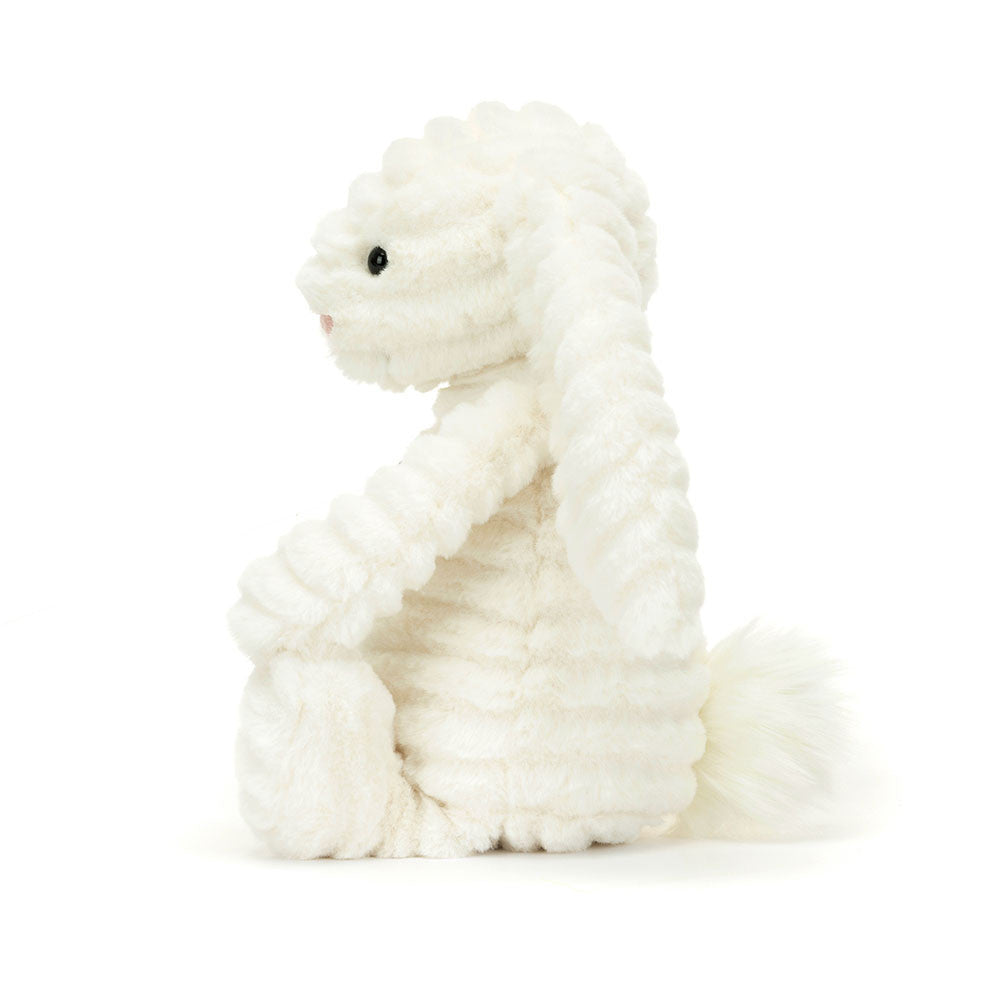 Jellycat Nimbus Xunny | thick and soft white giant ribbed plush fabric | super tactile satisfaction  | 12" x 5" | side view 