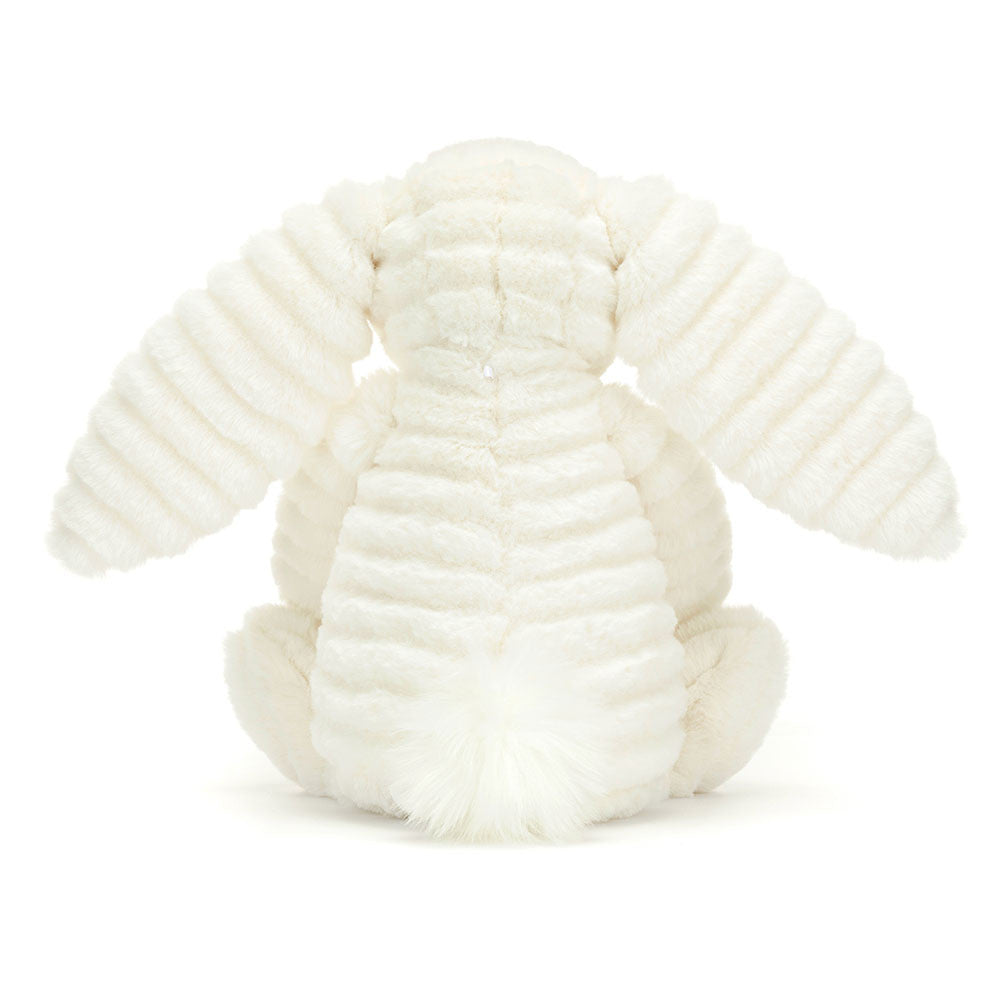 Jellycat Nimbus Xunny | thick and soft white giant ribbed plush fabric | super tactile satisfaction  | 12" x 5" | back view 