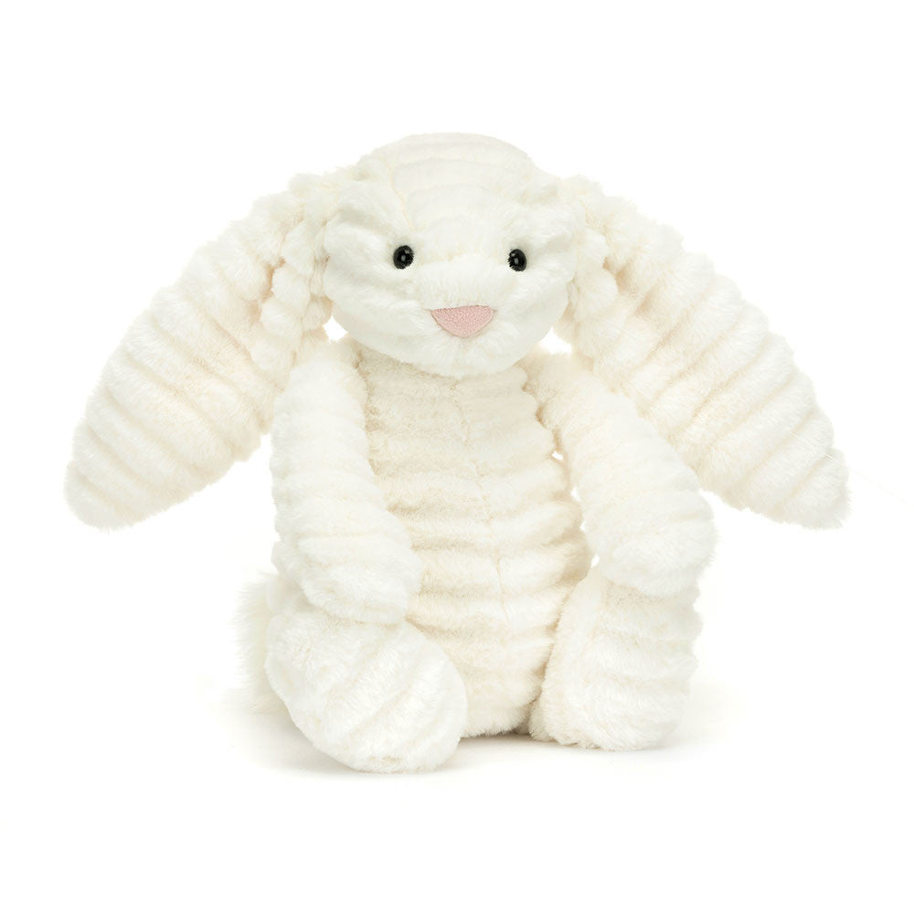 Jellycat Nimbus Xunny | thick and soft white giant ribbed plush fabric | super tactile satisfaction  | 12" x 5" | front view 