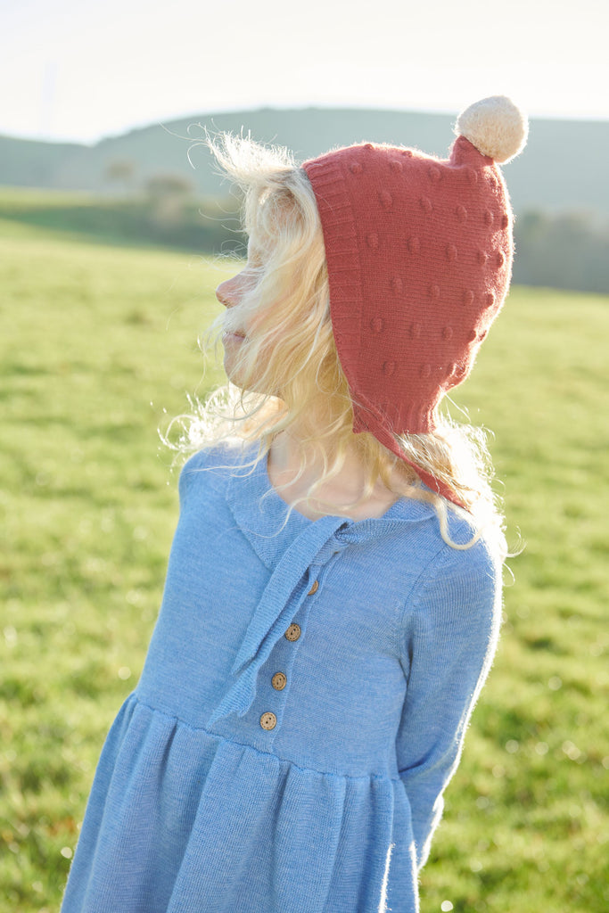 Merino Wool Knit Hat with Chin Strap | One Size - fits ages 5-10 years |  lifestyle pic
