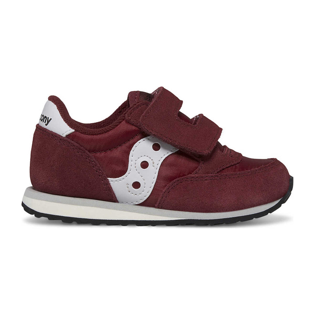 Saucony Baby Jazz Sneaker in Burgundy | Hook & Loop Close | Kids size 5 thru 9.5 | Quality Support for Growing Feet