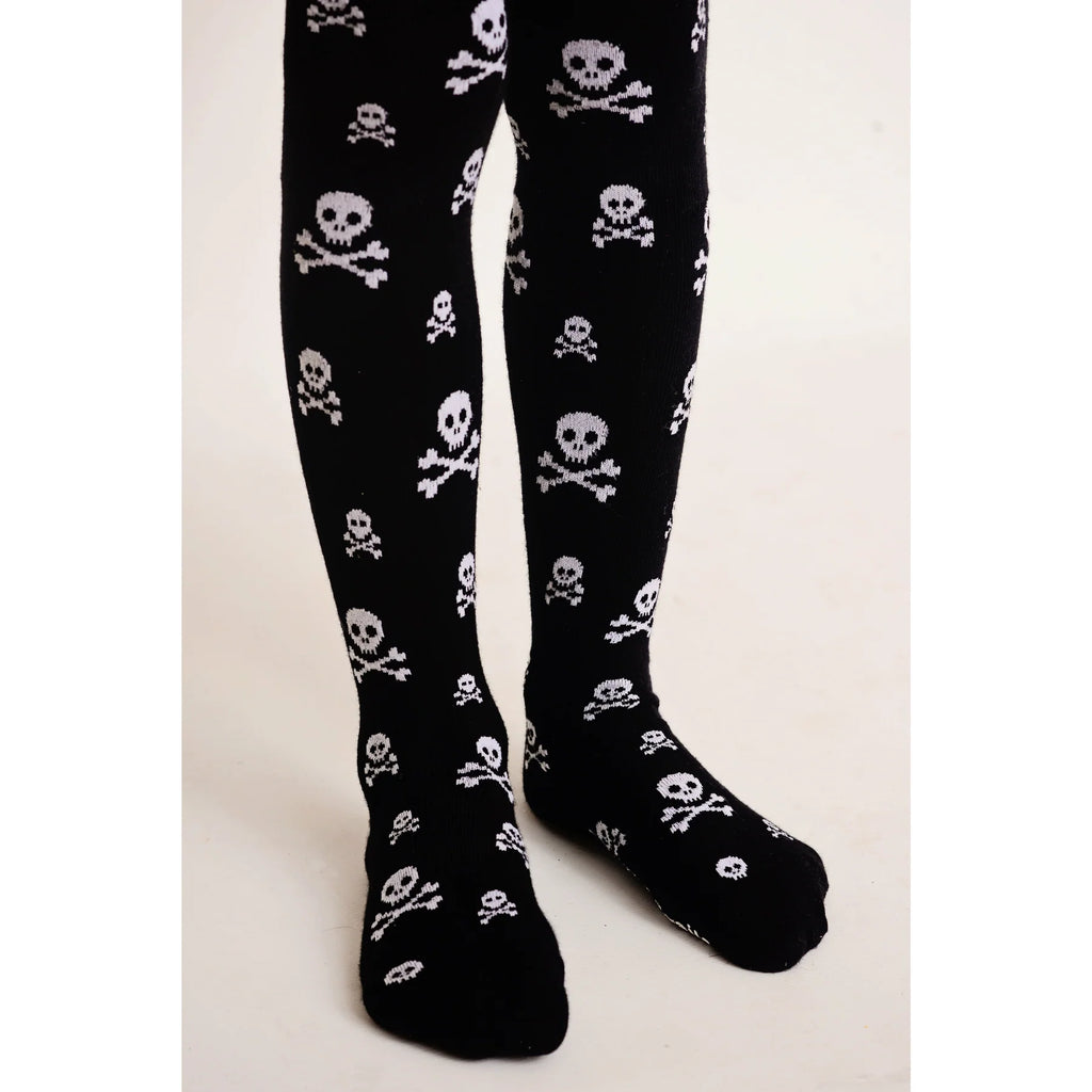 Black Skull & Crossbone Cotton Tights | Toddler | No Skid Feet |  feet