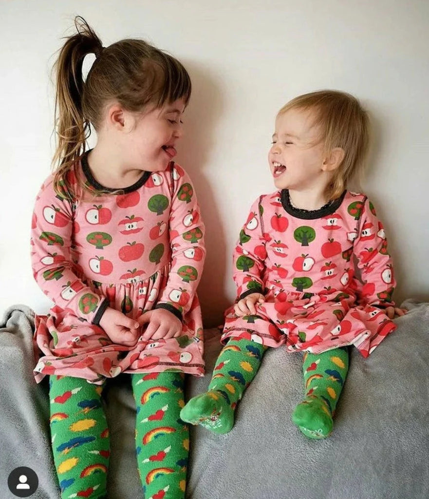 70's & 80's inspired Hearts, Rainbows, Suns & Clouds Green Cotton Tights | Sizes 12m to 6 yrs | No Skid on Feet | Super Stretchy - can be worn a long time