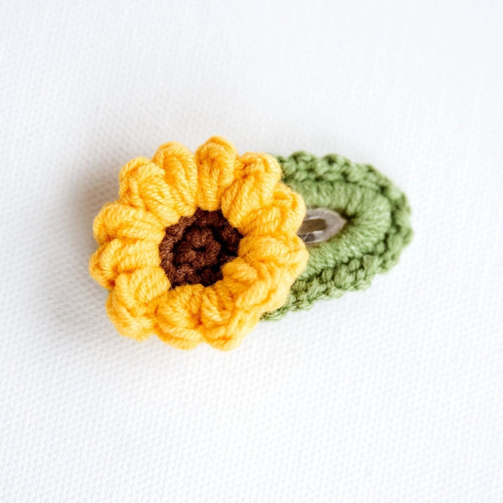 Crocheted sunflower hair clip | ~2" x 1.5" | great for infant / toddlers