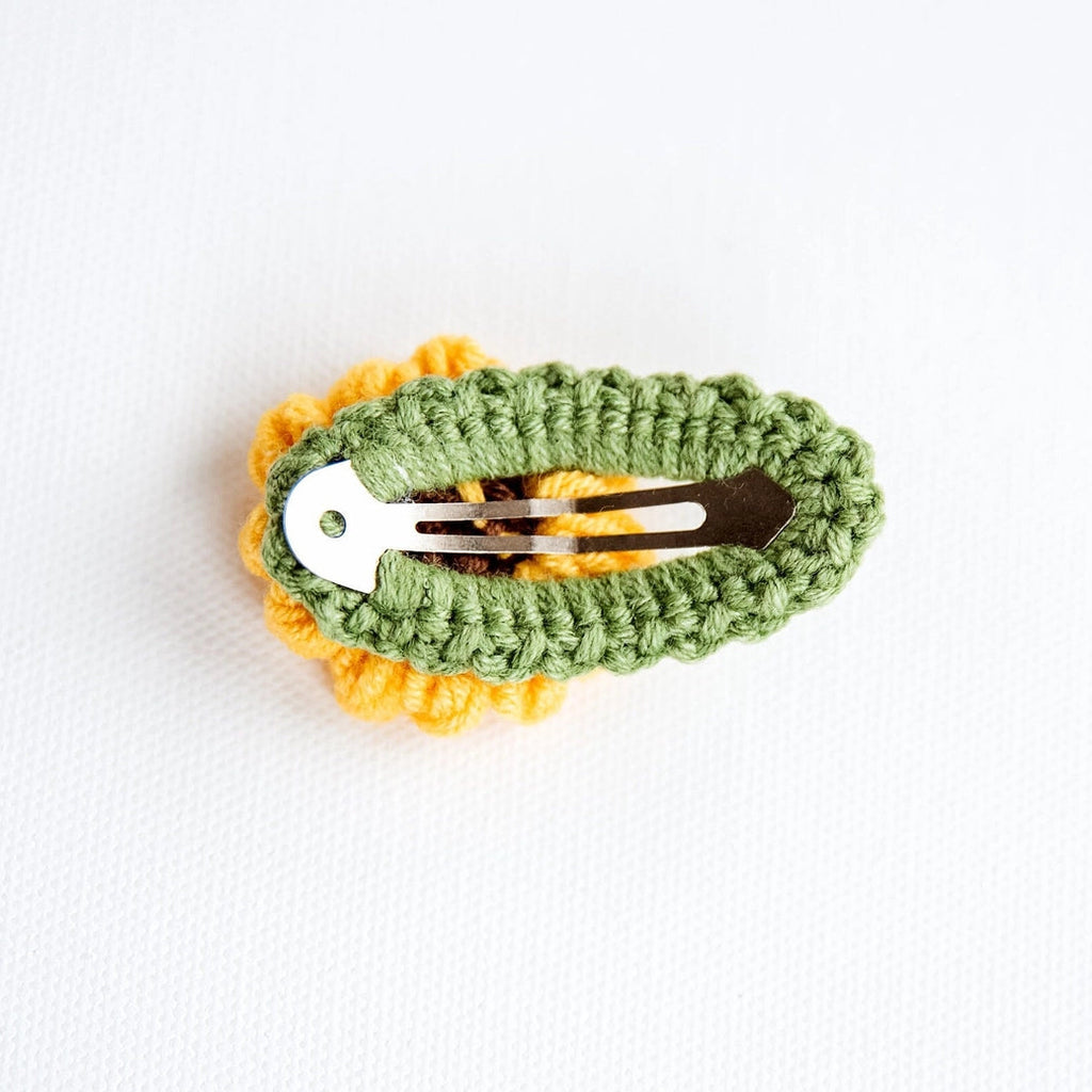 Crocheted sunflower hair clip | ~2" x 1.5" | great for infant / toddlers