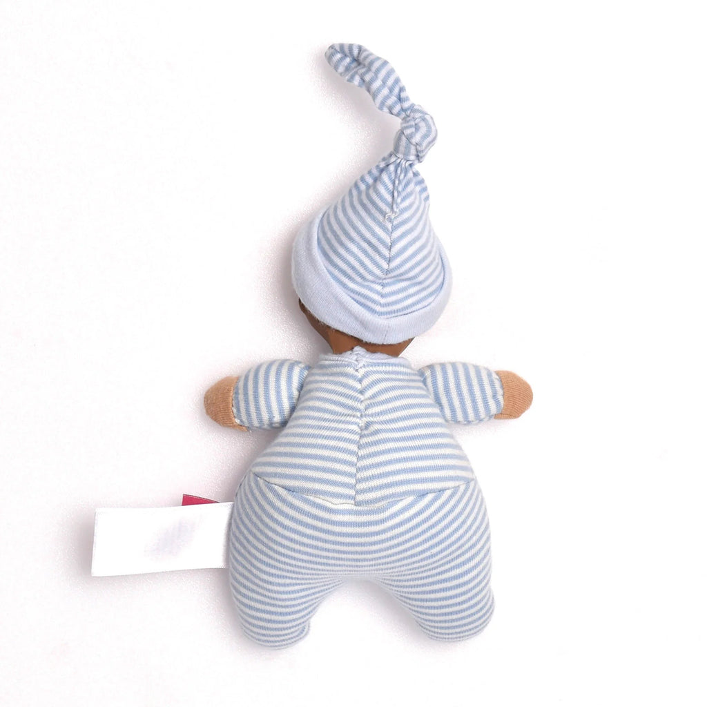 Dark skin infant first baby doll | rubber head | fabric body | 7" tall | for Newborn and up |  - back of doll