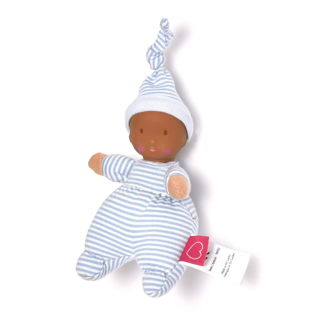 Dark skin infant first baby doll | rubber head | fabric body | 7" tall | for Newborn and up | 