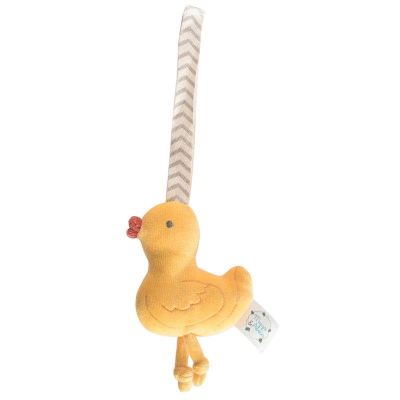 Cotton Velour Infant Stroller Rattle Toy | Fits easily in hands | yellow duck on twill tape cord 