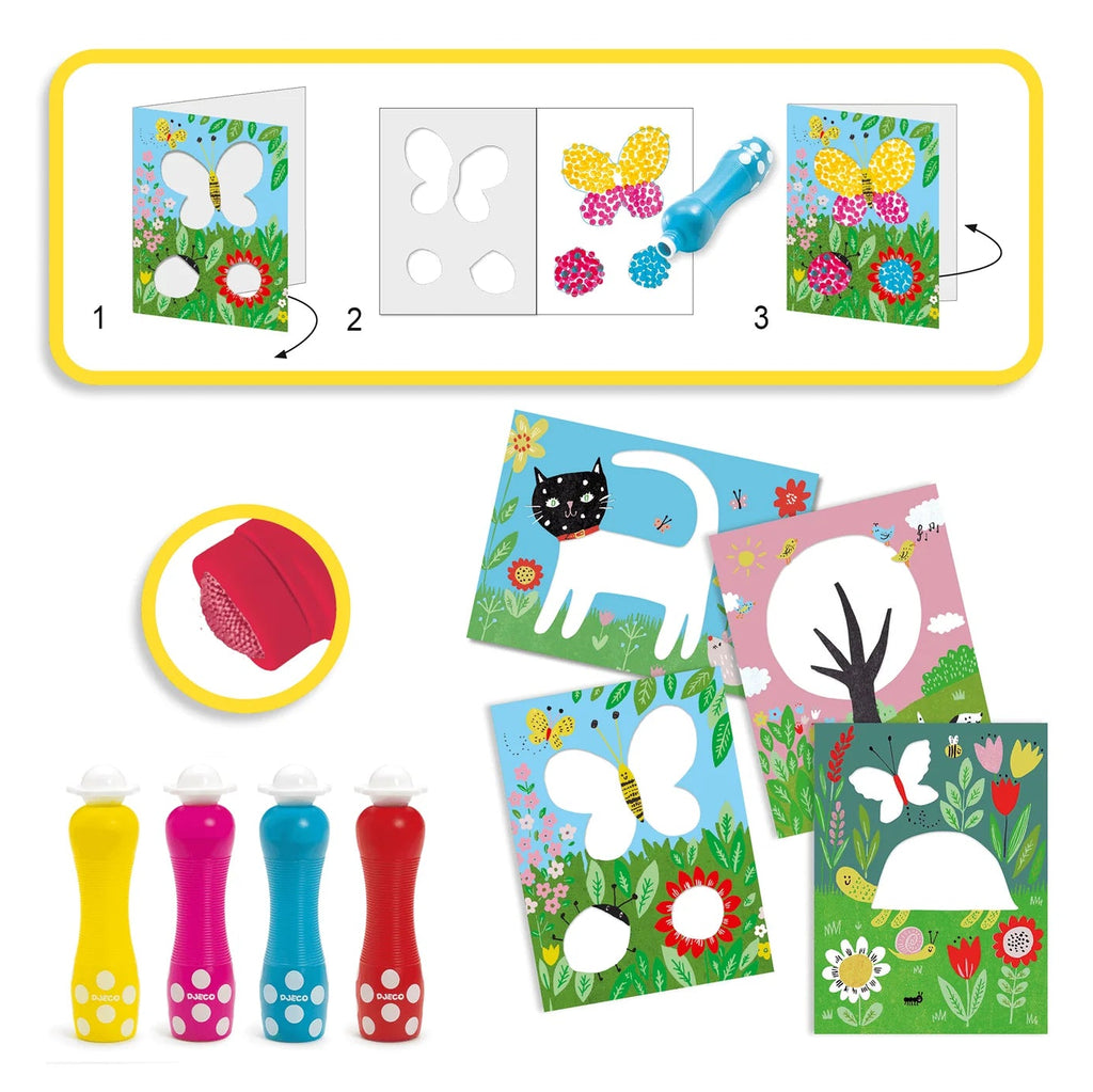 Dot Painting Kit | 4 markers and 4 laminated folders | Can use over and over | kids can color any way they want | 11" x 8" | ages 18+ months 