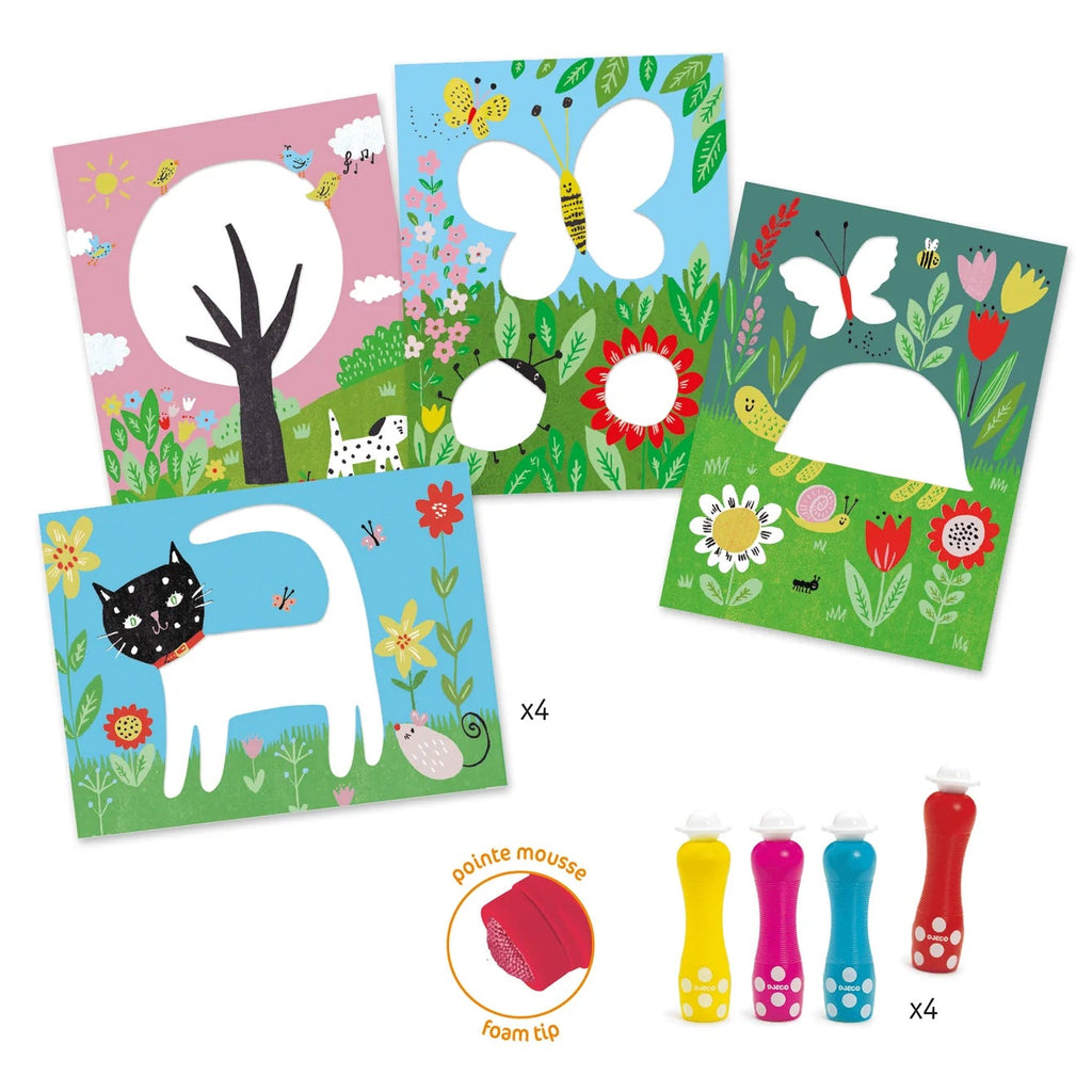 Dot Painting Kit | 4 markers and 4 laminated folders | Can use over and over | kids can color any way they want | 11" x 8" | ages 18+ months 