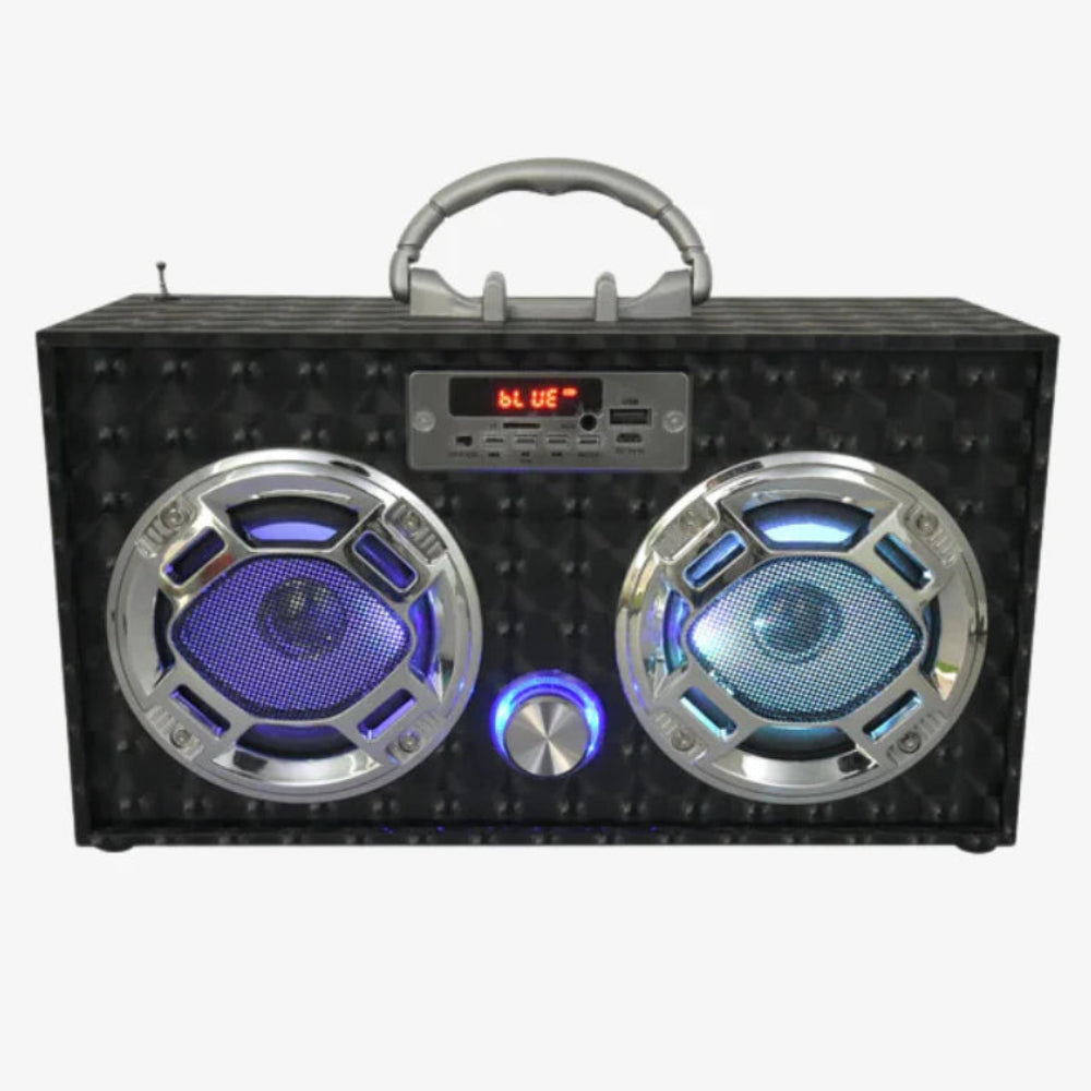 Boombox Speaker that connects to devices or tunes to radio | changes corlors on front | recharging cord included | fun for kids 8 and up |  digital display 