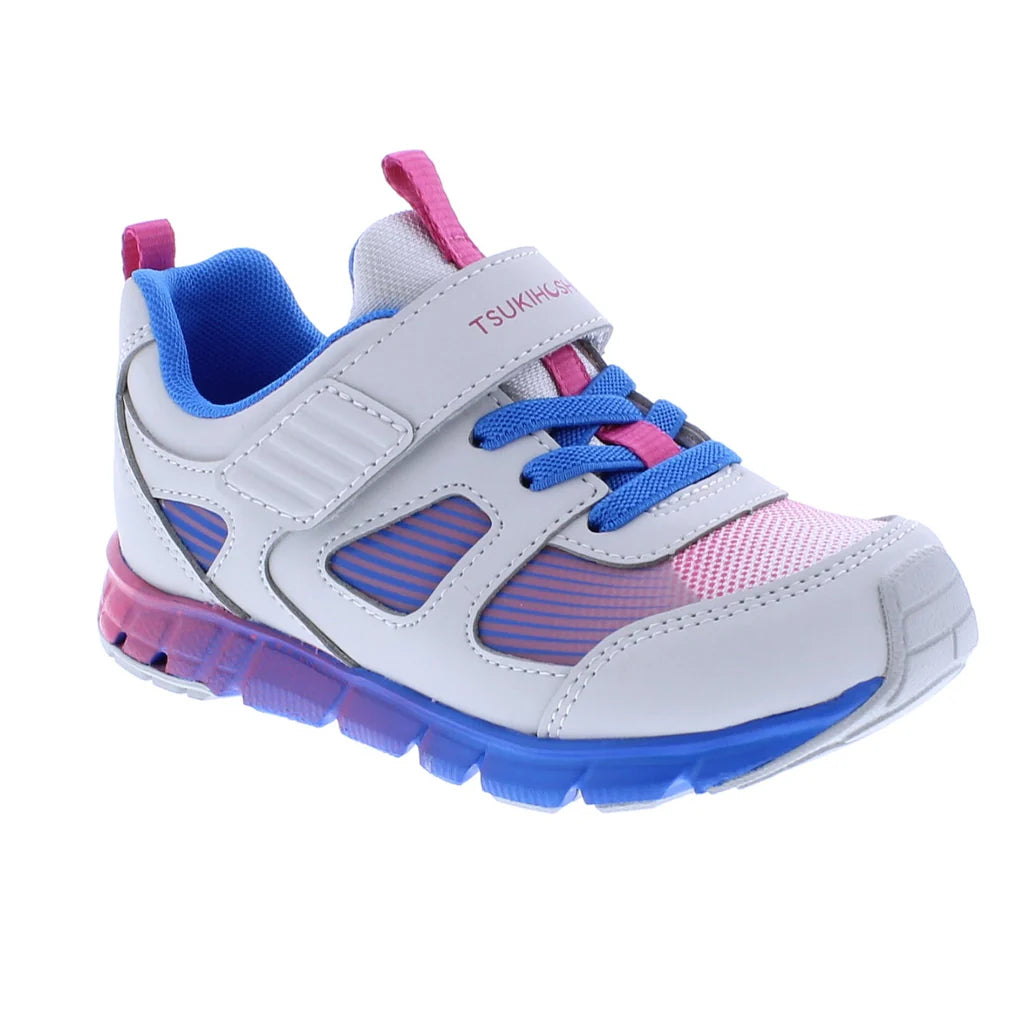 White Sneaker with Red/Blue Ombre accents | Washable | Velcro close