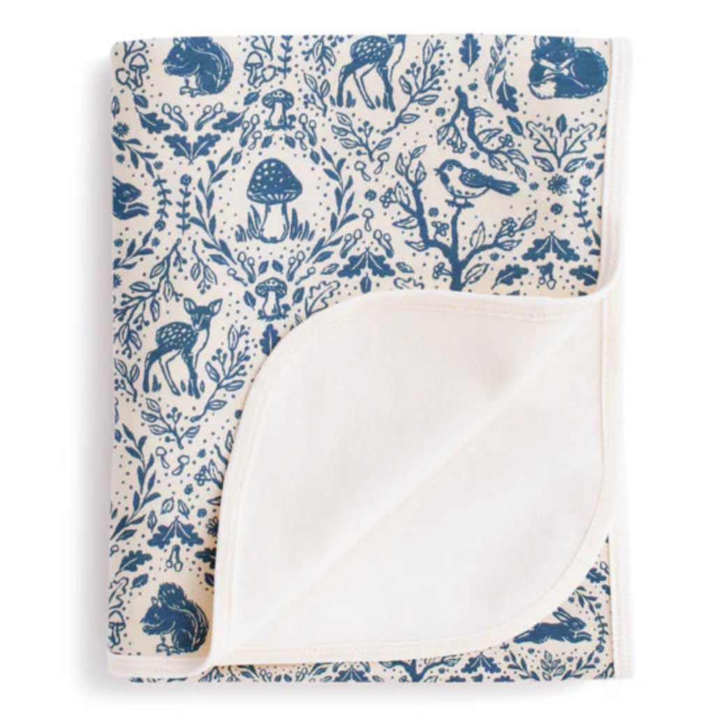 Animal Tapestry blue & white infant cotton receiving blanket | 100% organic cotton \ great shower gift