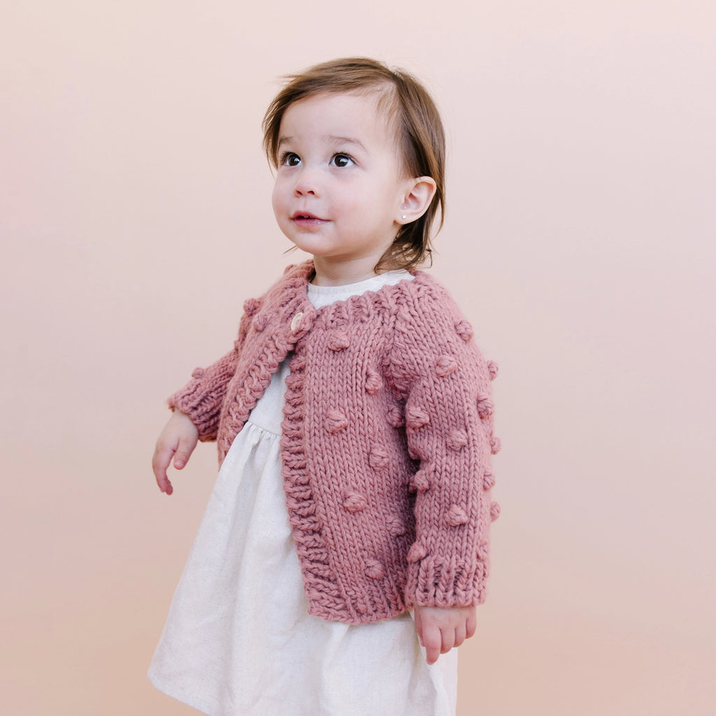 Rose Pink Popcorn Knit Baby sweater | Button Close at Neck | Hand Knit Acrylic