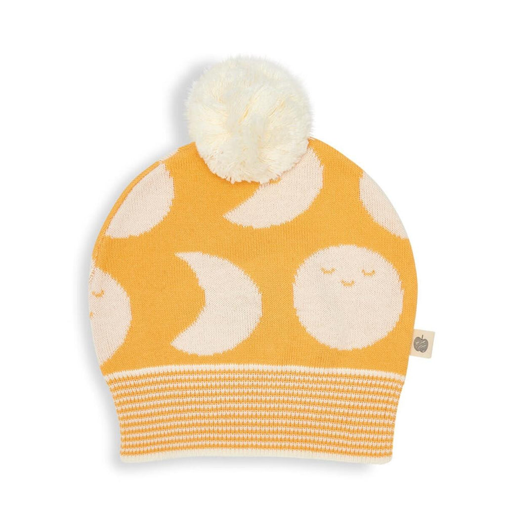 Organic Cotton Knit Moon Pattern Infant Hat in Yellow