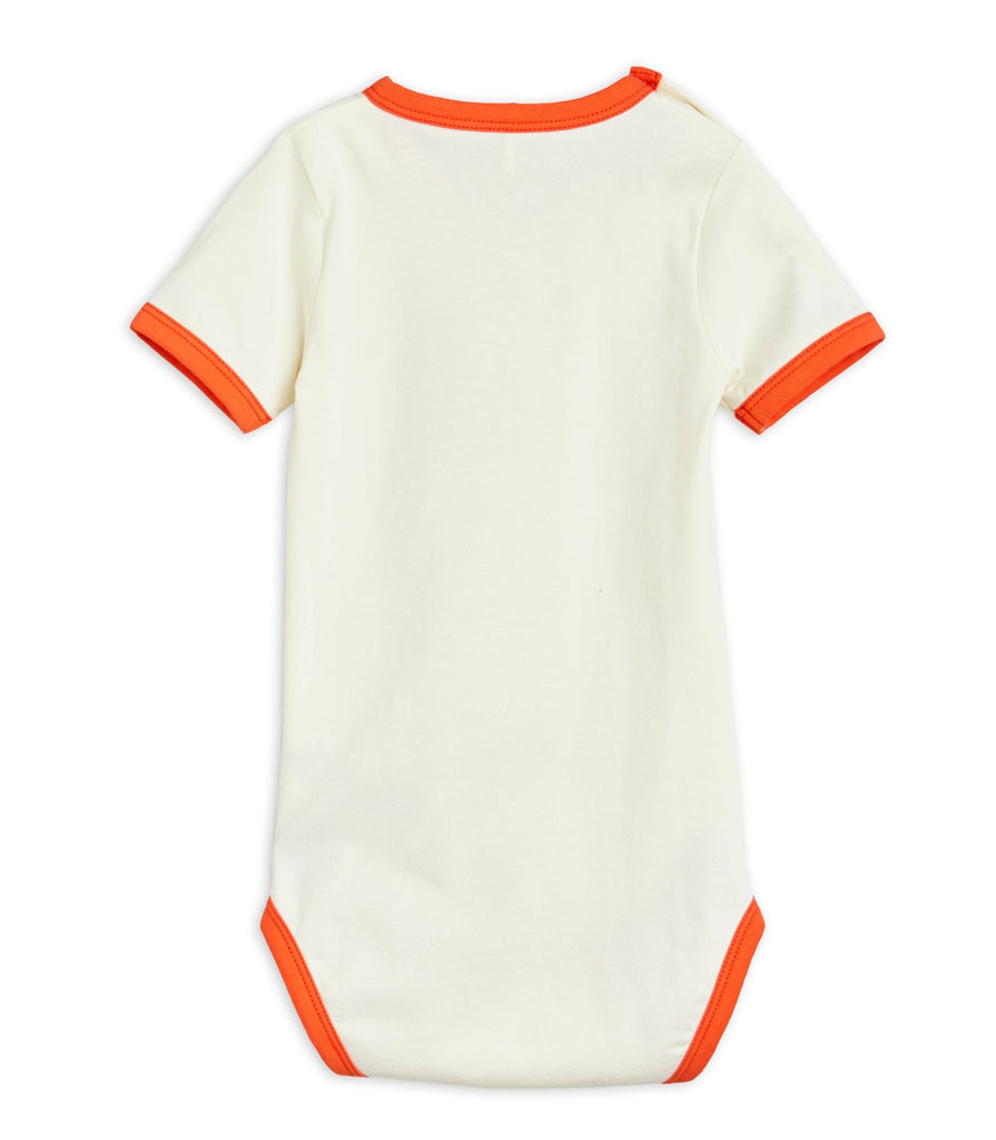 Mini Rodini Minibabies Infant SS Onesie | off-white | Red Trim at Neck, Arms, Legs - back