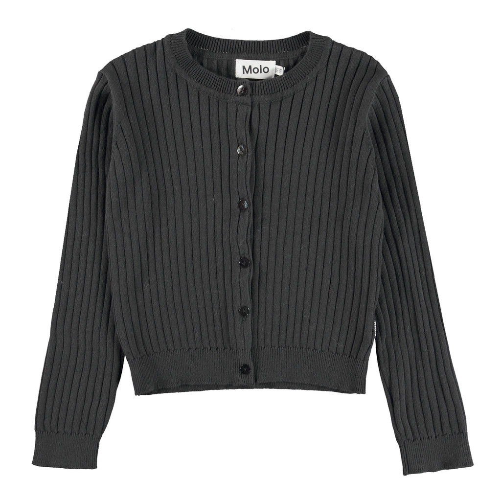 Molo Ribbed Dark Grey Button Down Sweater - front