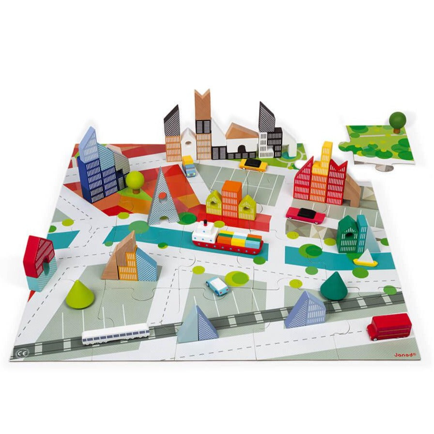 City Puzzle and 60 Wooden Blocks