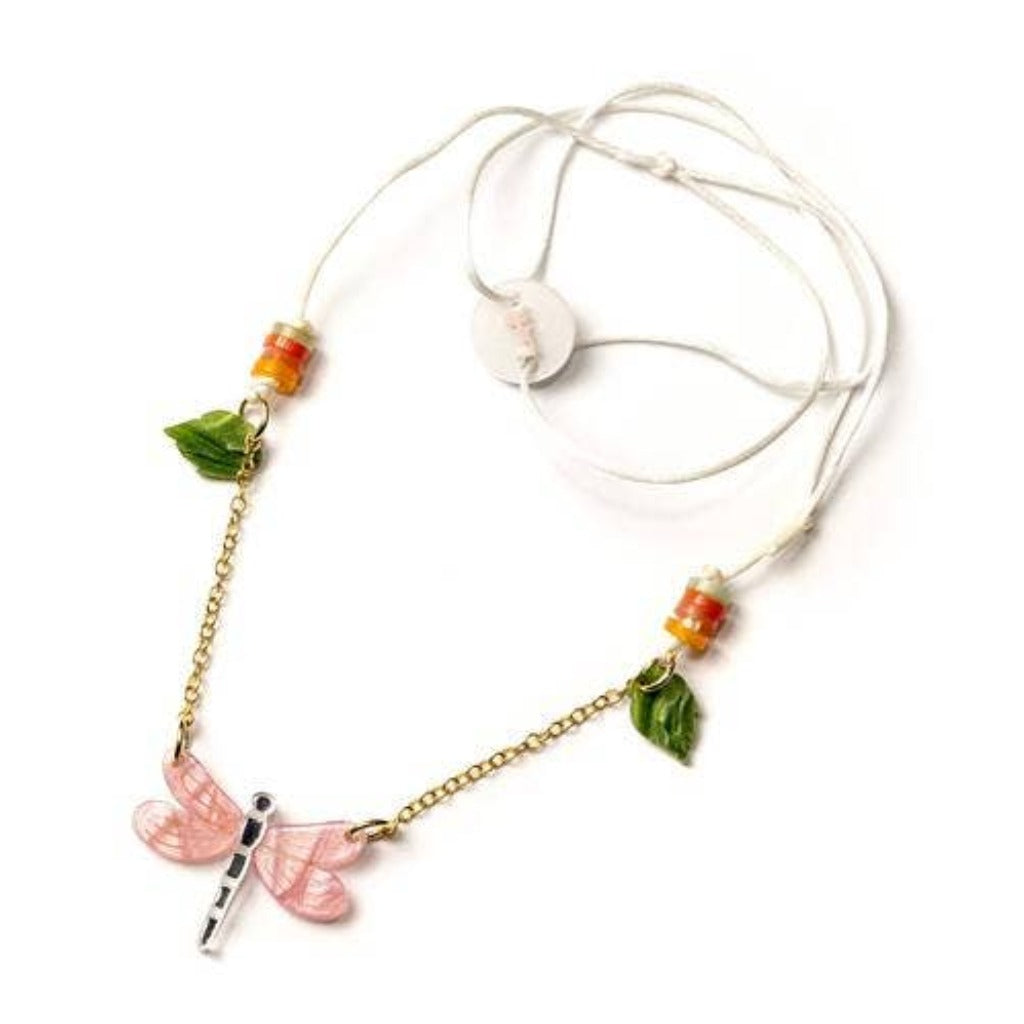 Kids Acrylic Dragonfly Necklace | pink | Satin cord around neck for comfort 