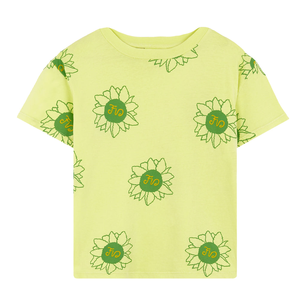 Fresh Dinosaur Sunflower Print Kids Tee - Organic Cotton - Short sleeve