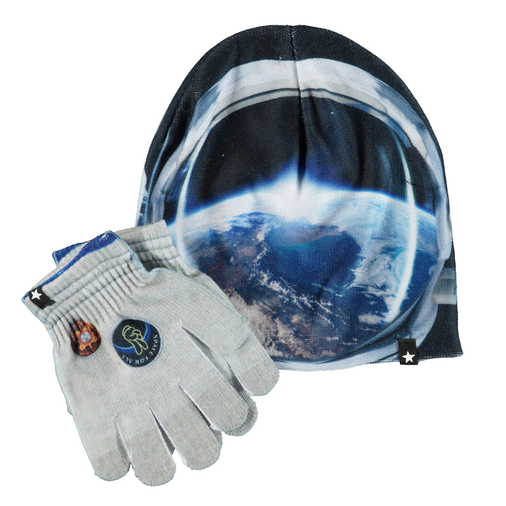 Molo Kids Acrylic Hat & Gloves Digital View of Earth from Space
