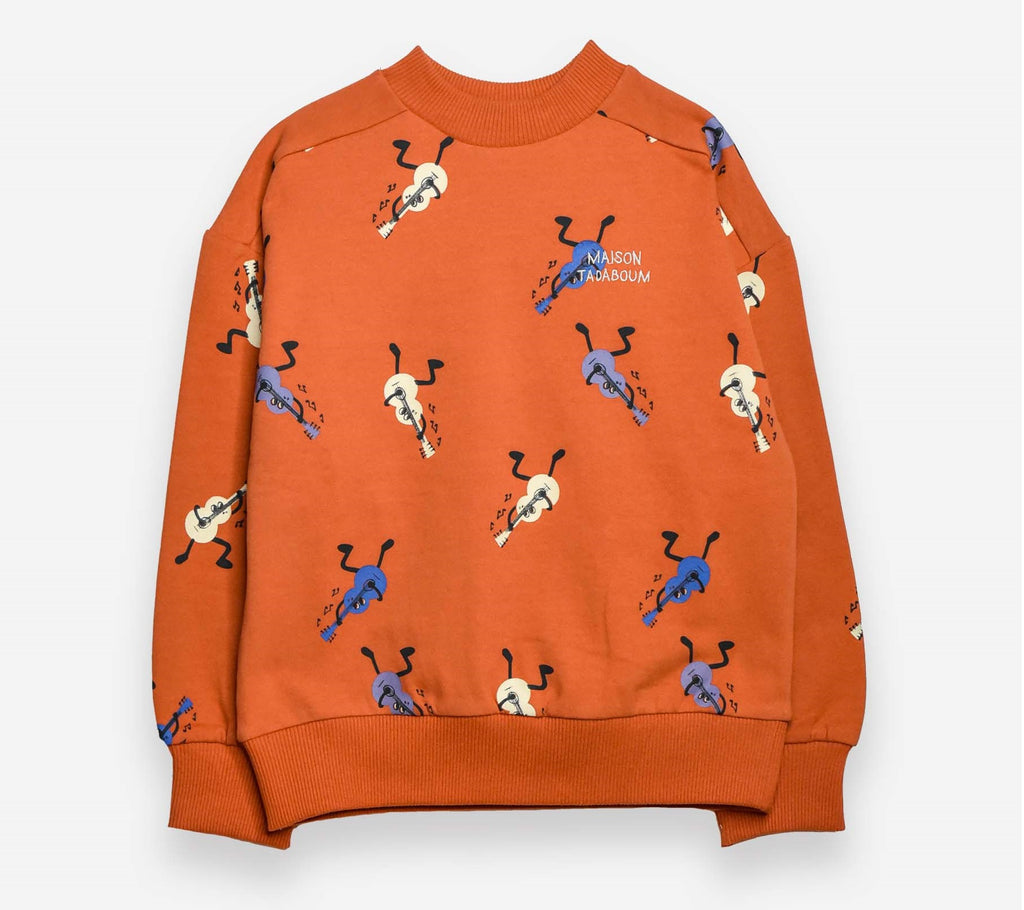 Guitar Themed Sweatshirt by Maison Tadaboum in Pumpkin Orange Organic Cotton