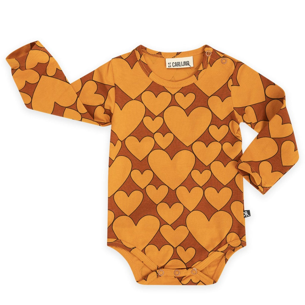 All Over Pumpkin Hearts Print on Long Sleeve Onesie for Infants - 95% Organic Cotton 