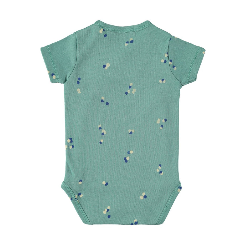 Babyclic Kimono Close Infant Onesie in Green with Petals Print - back