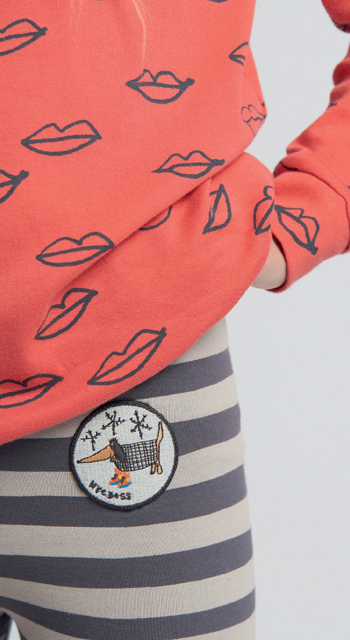 Grey Stiped Organic Cotton Baby Leggings with NYC Dog Patch