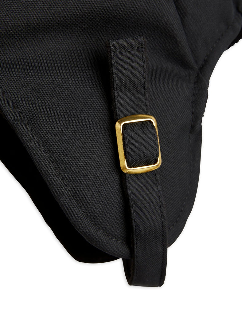Mini Rodini Black Winter Hat with Brim - Closure closeup