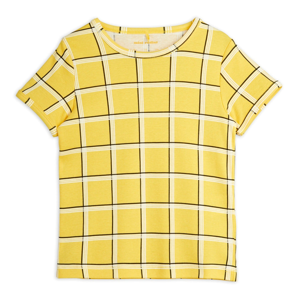 Mini Rodini Kids Check Tee Shirt - Yellow Short Sleeve - front